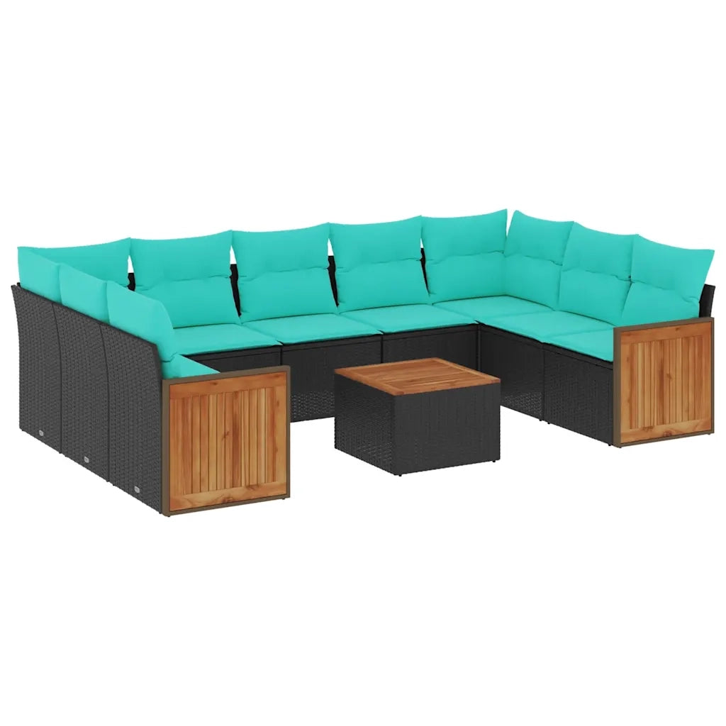Set Divani da Giardino 10 pz con Cuscini Nero in Polyrattan 3227961