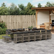 Set da Pranzo da Giardino 17pz con Cuscini Grigio in Polyrattan