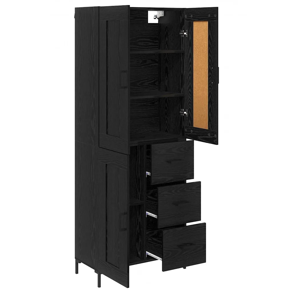 Credenza con cassetto 2 pz-Set di 2 Buffet-Armadio da cucina Rovere Nero Legno multistrato 157816