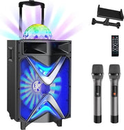 Macchina da Karaoke Portatile con Bluetooth e Microfoni Senza Fili per Feste e Eventi all'Aperto