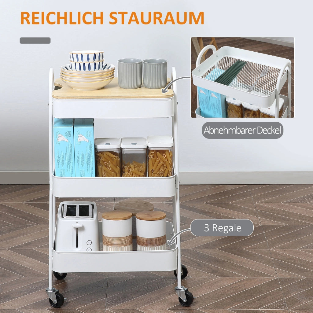 Carrello da cucina con ripiani e ruote ¨C Minimal ¨C Bianco