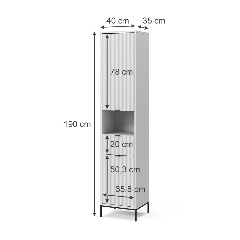 Vicco Mobiletto da bagno Bianco 40 x 190 cm con ante e cassetto