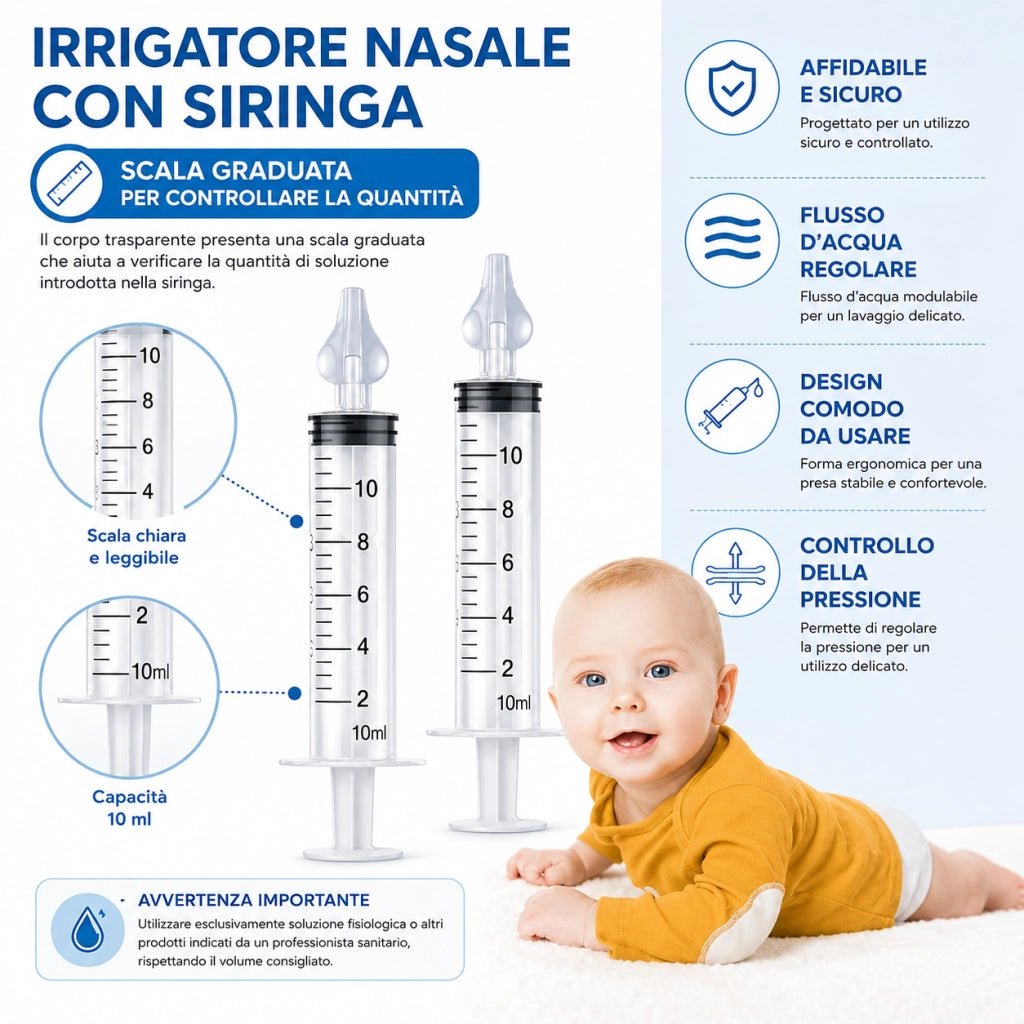2 Siringhe Lavaggi Nasali Bambini 10 ml con Punta Silicone 8650929