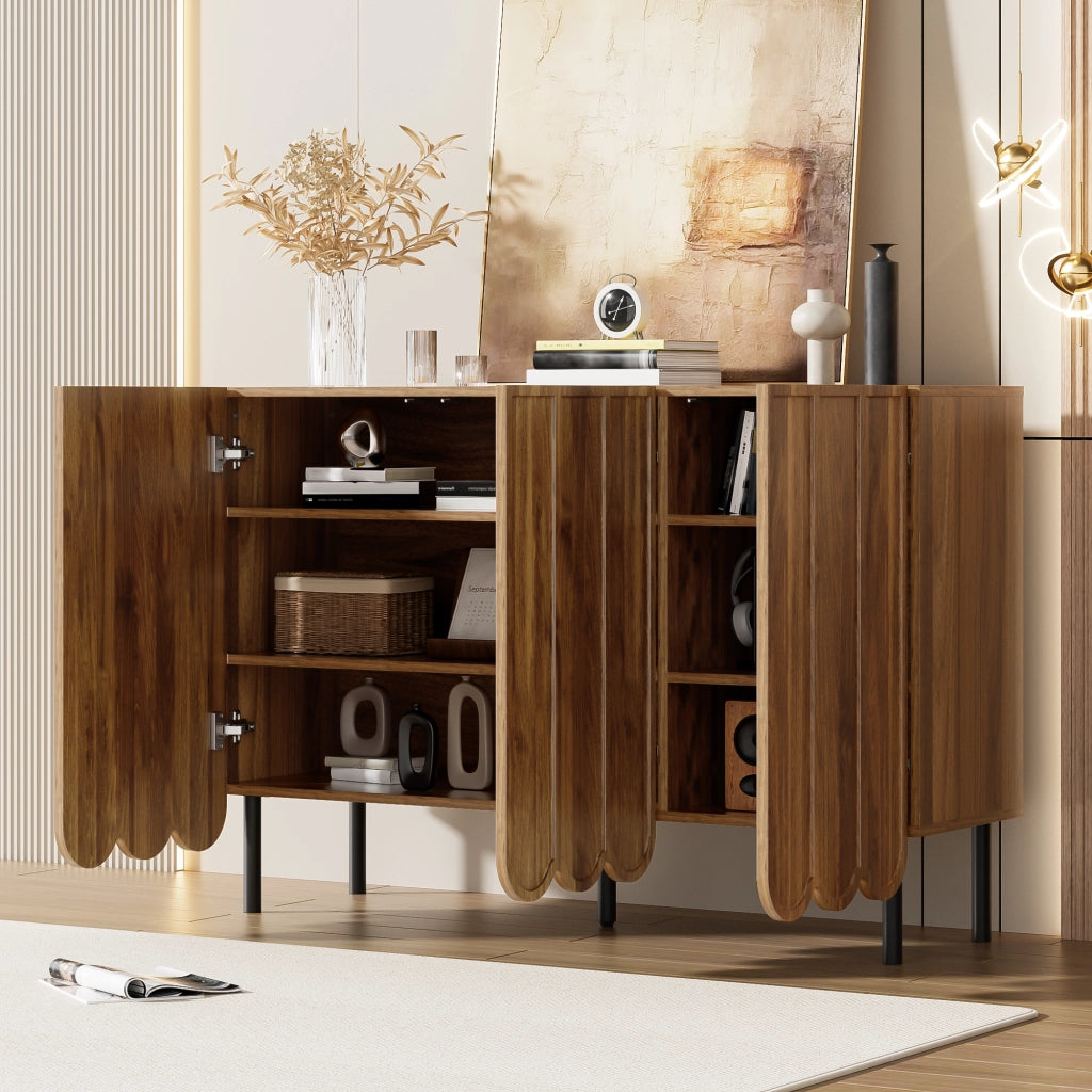 SIDEBOARD 120x35x80 cm MDF colore noce con ante ondulate