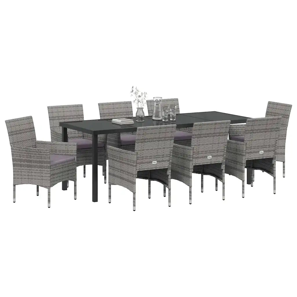 Set da Pranzo per Giardino con cuscino 9 pcs Grigio polyrattan 3379736
