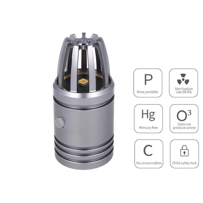 Mini Lampada Germicida UVC Disinfezione Sanificazione Per Auto Furgone Camper Ricaricabile Colore Grigio