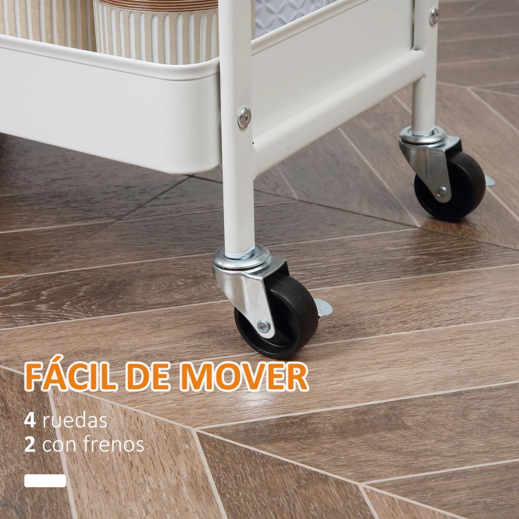 Carrello Multiuso con Cassetto e Cestini ¨C Minimal ¨C 44x31x76 cm Bianco