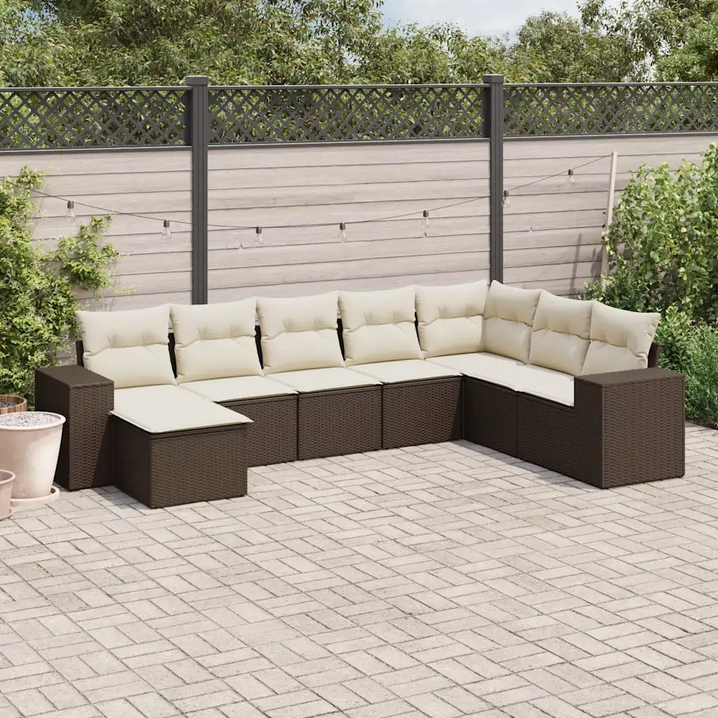 Set Divani da Giardino 8 pz con Cuscini Marrone in Polyrattan 3222962