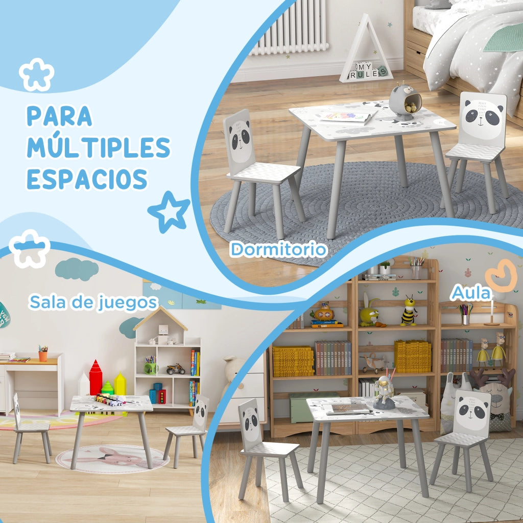Set Tavolo e 2 Sedie per Bambini ¨C Xylo ¨C Grigio e Bianco con Panda