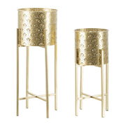 Set di 2 Vasi per Piante VKH398, Oro, Metallo, 21x21x52 cm