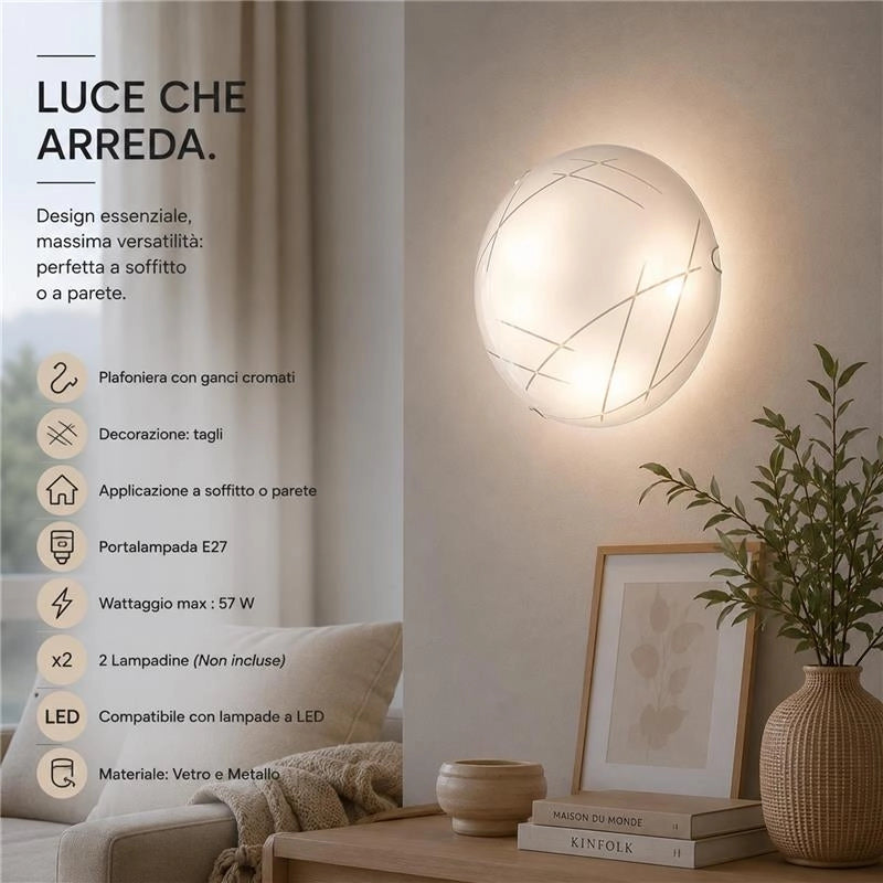 LETIZIA LAMPADA PLAFONIERA 2 LAMPADINE E27 40 CM TAGLI