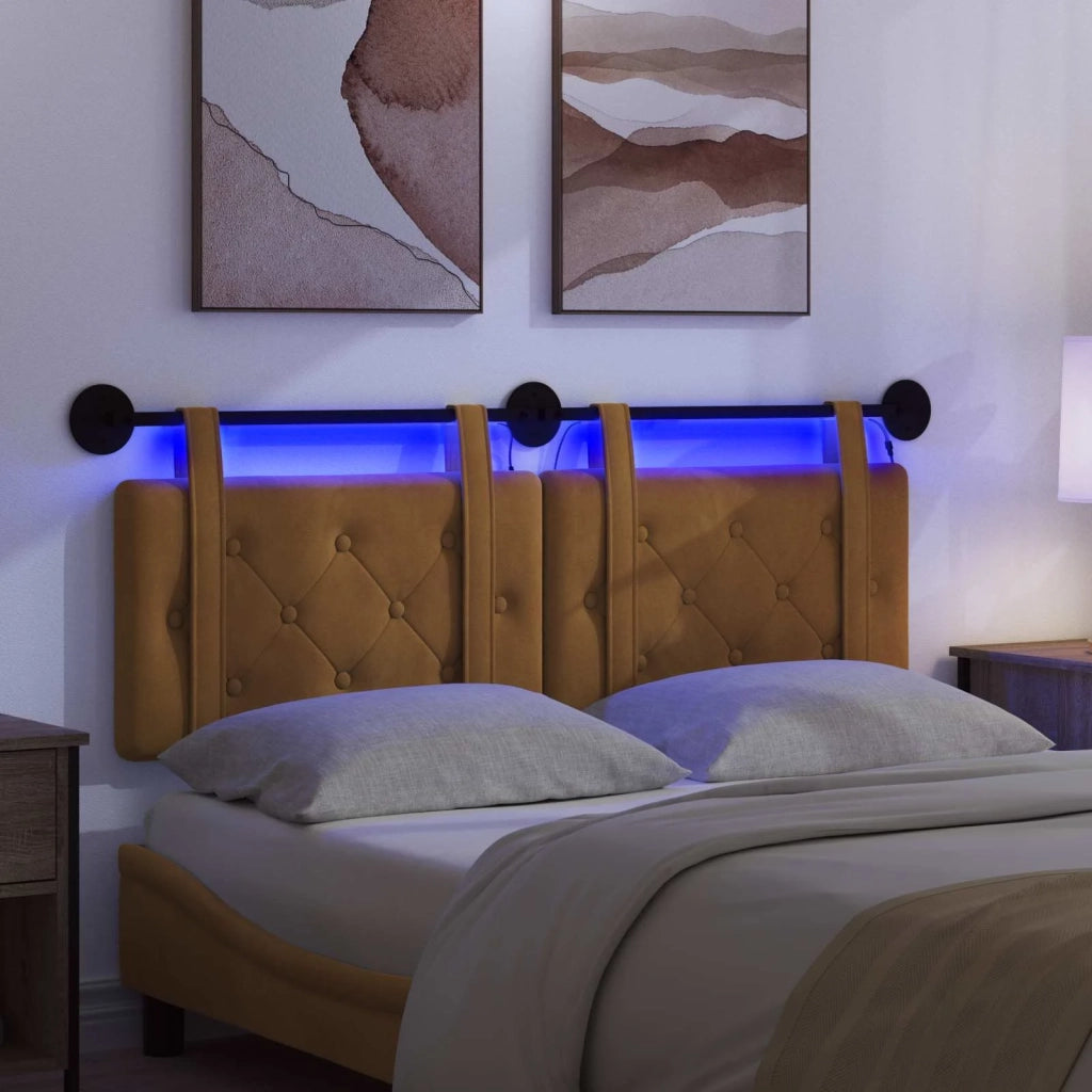 Testiera | Testata sospesa Con luce LED Marrone Velluto