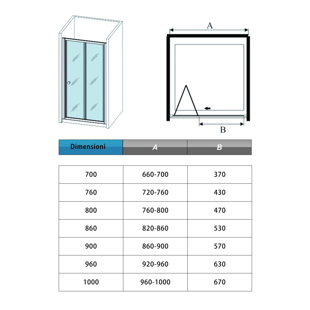 185 cm Box Doccia per Nicchia Porta a Soffietto 80 cm Vetro Temperato 5 mm Satinato Opaco Profilo Cromato Lucido