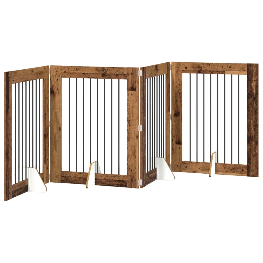 Cancello per cani pieghevole con supporti 4 pcs Legno antico 892047