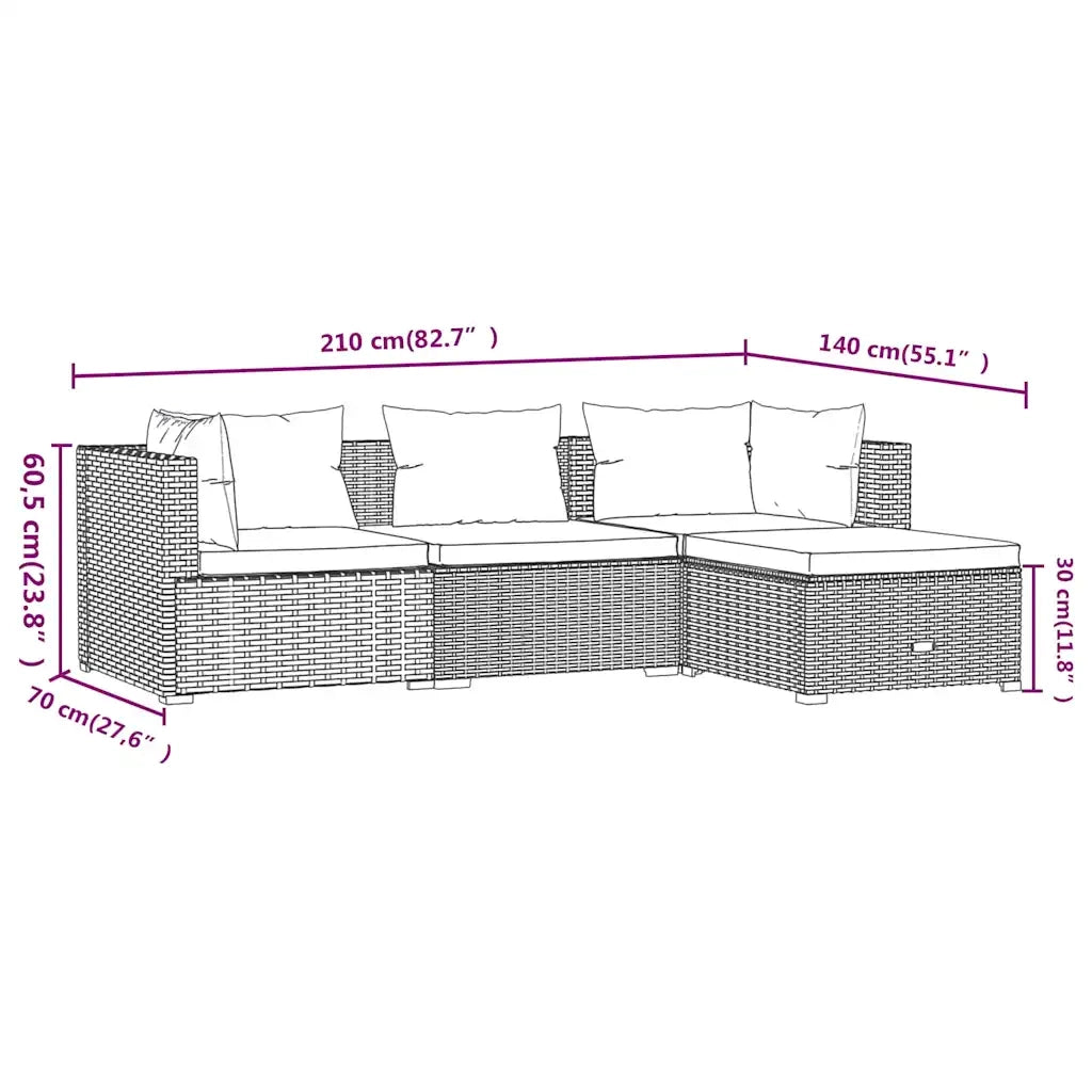 Set Divani da Giardino 4 pz con Cuscini in Polyrattan Marrone 3101642