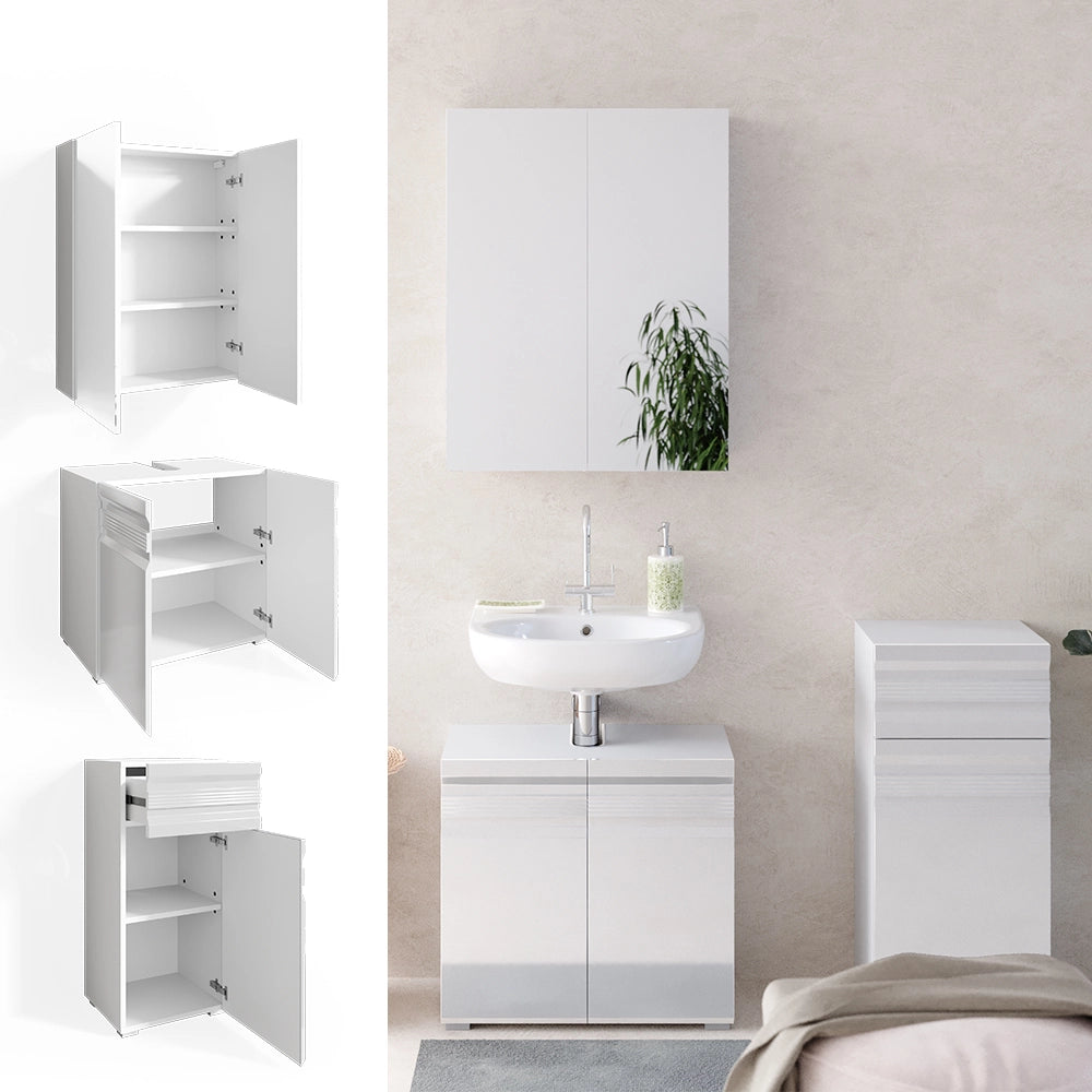 Vicco Set mobili bagno Bianco lucido 3 parti