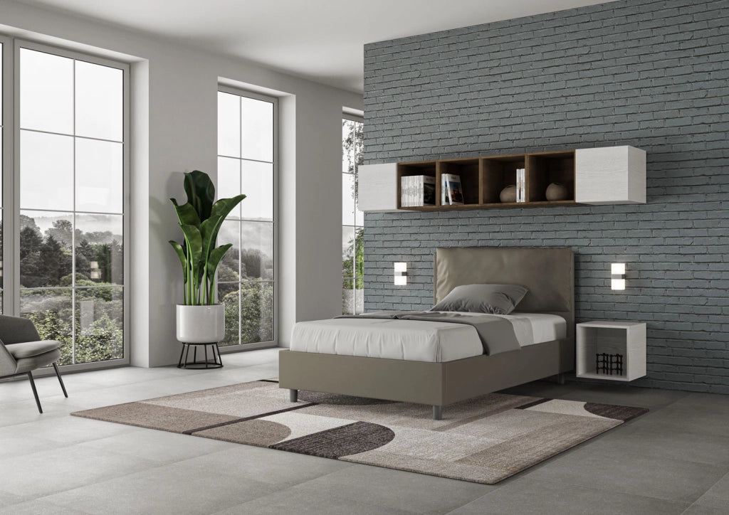 BS COM Letto una piazza e mezza contenitore imbottito 120x210 similpelle cappuccino
