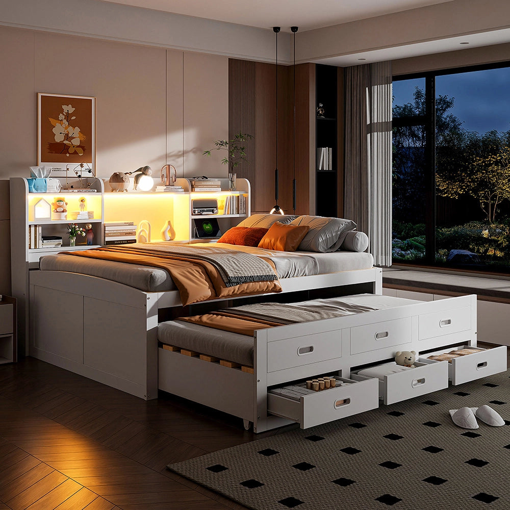 Daybed - Xylo - 140x200 cm LED USB 3 cassetti bianco