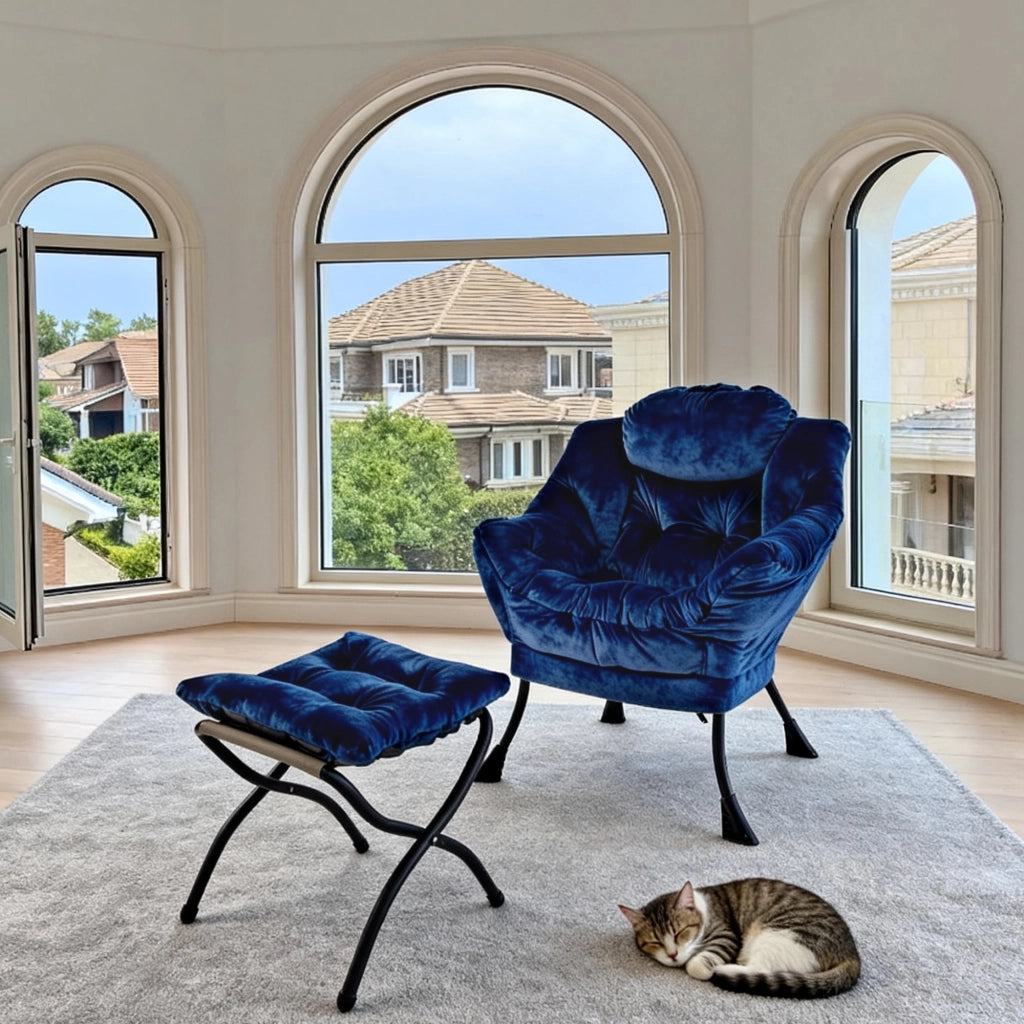 Poltrona Relax con Poggiapiedi e Braccioli ¨C MINIMAL ¨C Blu Scuro