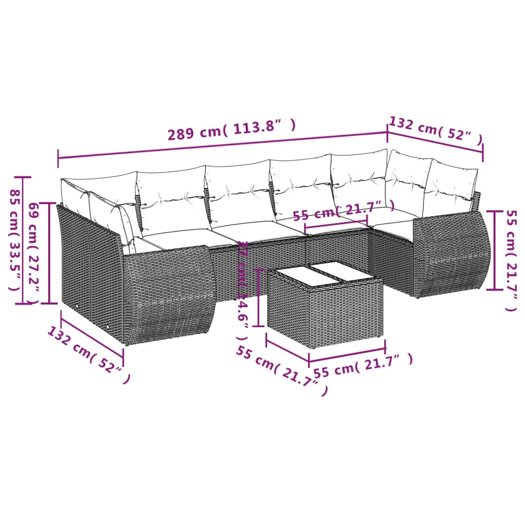 Set Divano da Giardino 8pz con Cuscini Grigio Chiaro Polyrattan 3253479