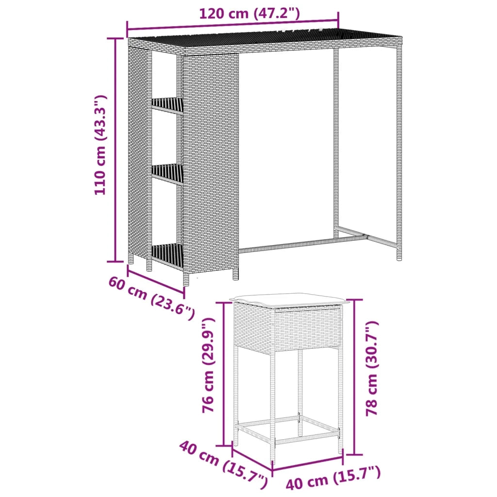 Set Bar da Giardino 5 pz con Cuscini in Polyrattan Nero 3261493