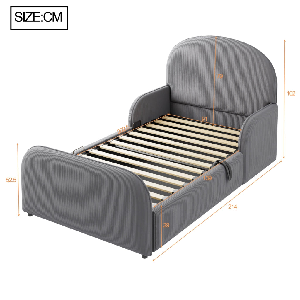 LETTO Contenitore idraulico 90x200 cm in velluto grigio