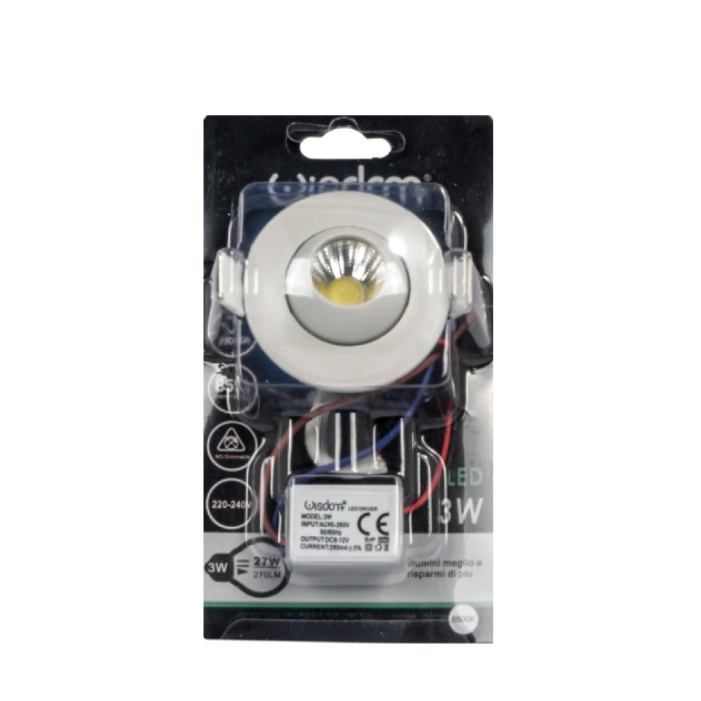 Punto luce led 3w tondo luce calda 3000k