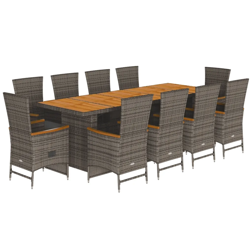 Set da Pranzo da Giardino 11pz con Cuscini in Polyrattan Grigio