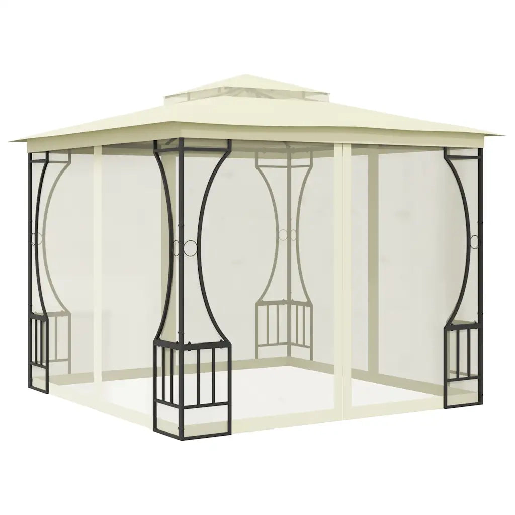 Gazebo | Pergolato con Rete 300x300x265 cm Crema