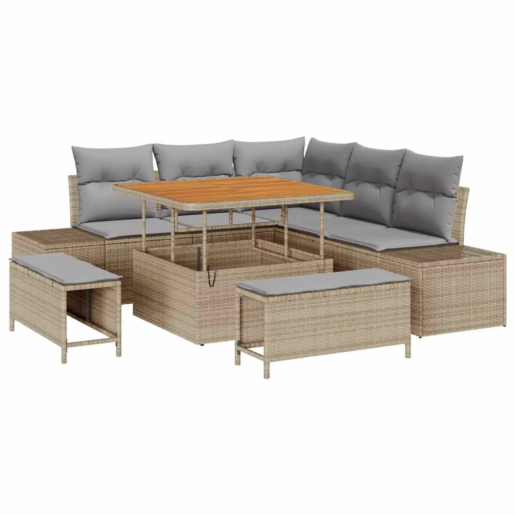 Set Divano da Giardino con cuscino 8 pcs Beige polyrattan 3362777