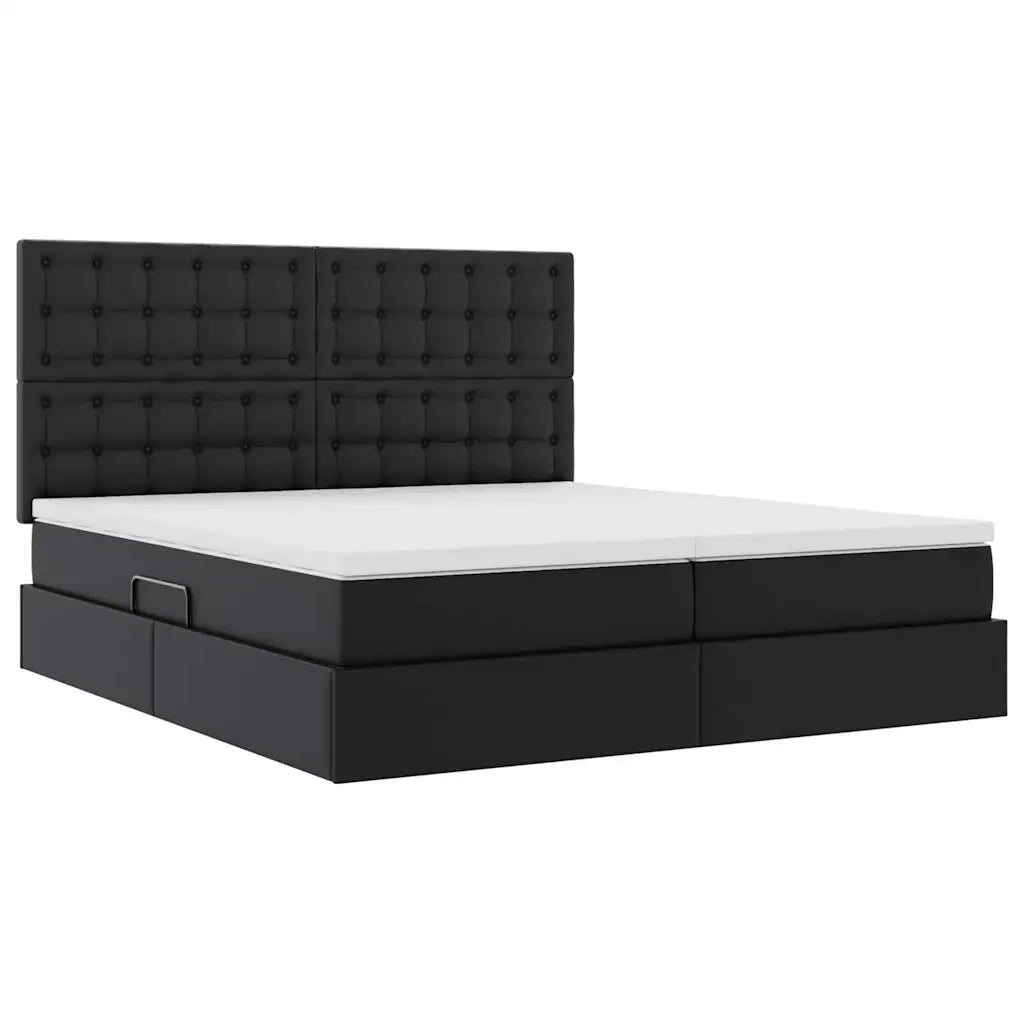 Letto con contenitore e LED Nero 200 x 200 cm Pelle sintetica
