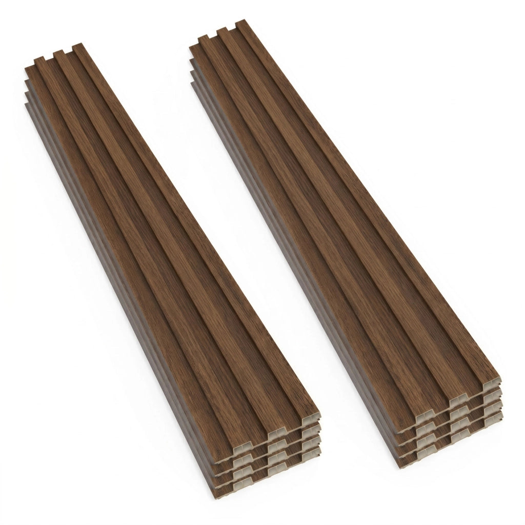 Bach - Set 8 Pannelli Fonoassorbenti Decorativi 18x150x2,1 cm per Interno ed Esterno in WPC Walnut