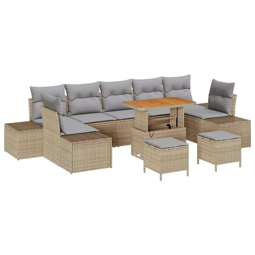 Set Divano da Giardino con cuscino 10 pcs Beige polyrattan 3362772