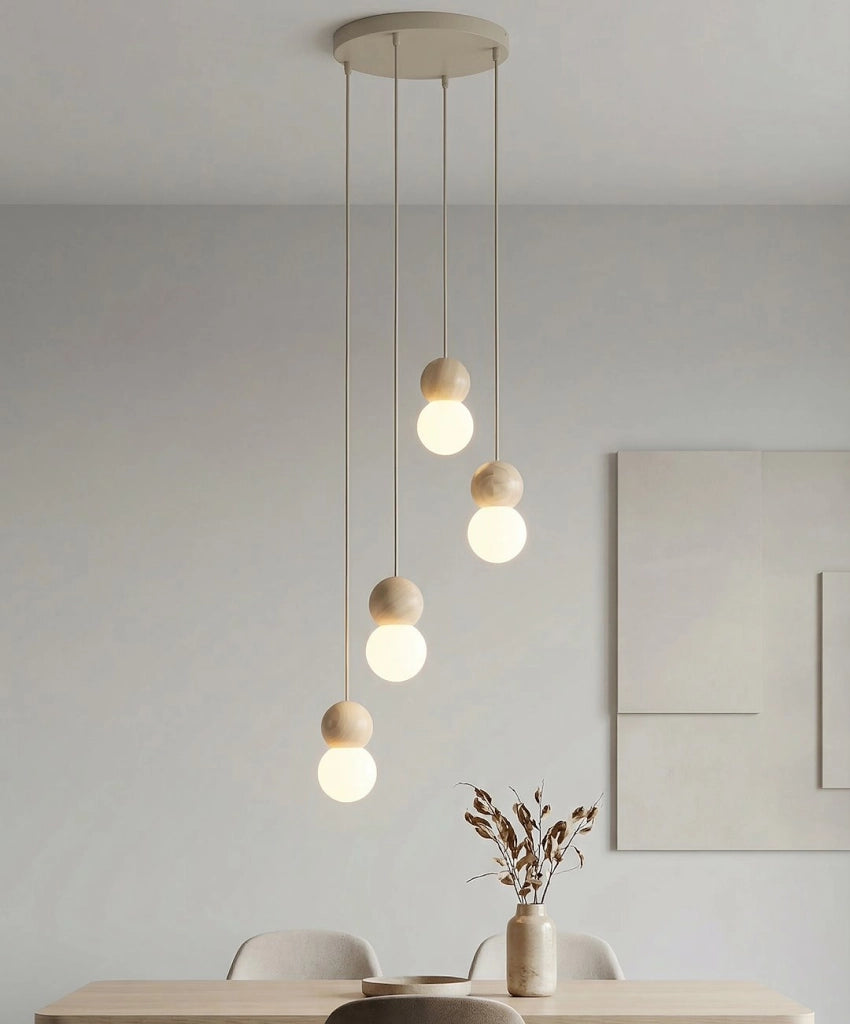 Lampada sospesa LOOP 4xG9 legno vetro beige bianco Emibig