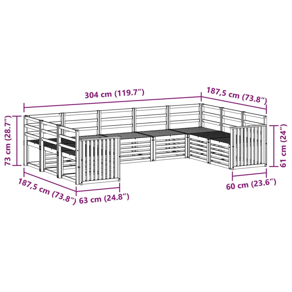 Set divani 9 pcs Naturale Legno di Acacia Massello 3375474