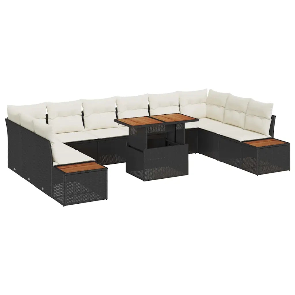 Set da Pranzo per Giardino con cuscino 11 pcs Nero e Beige