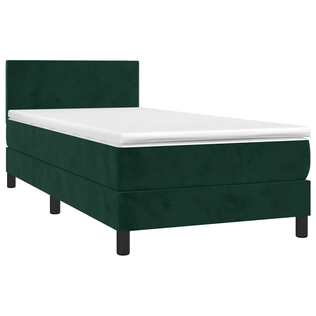 Letto a Molle con Materasso e LED Verde Scuro 100x200cm Velluto
