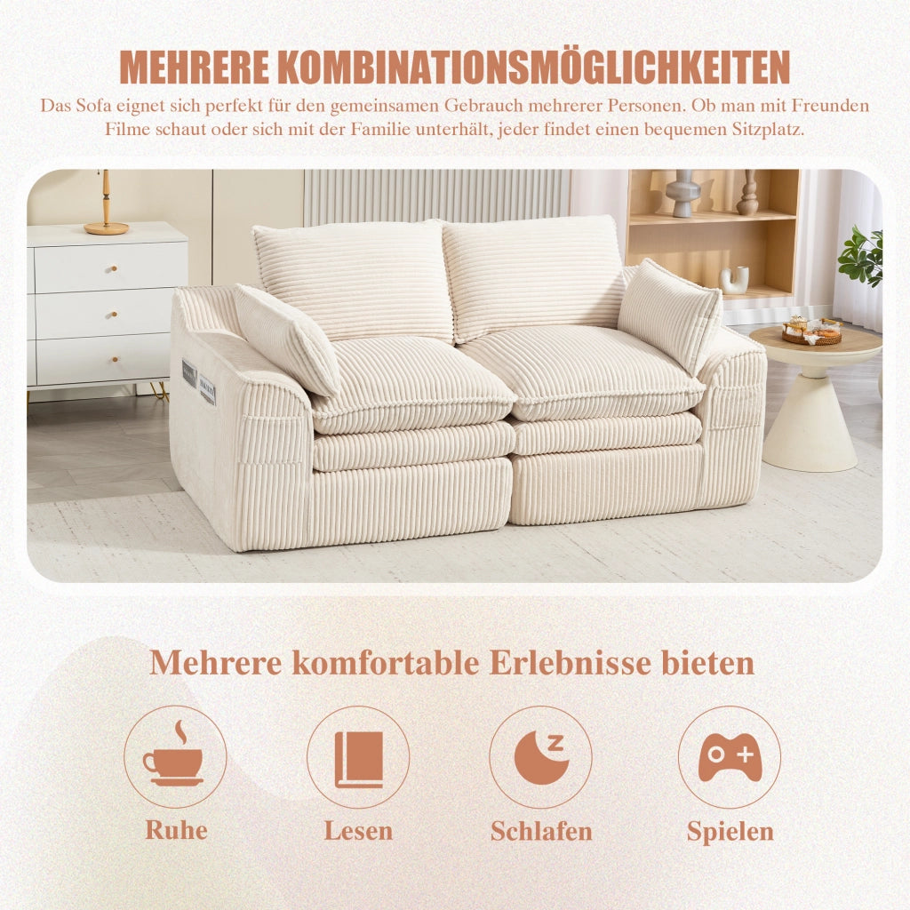 DIVANO 2 posti 191x94x85 cm in corduroy beige