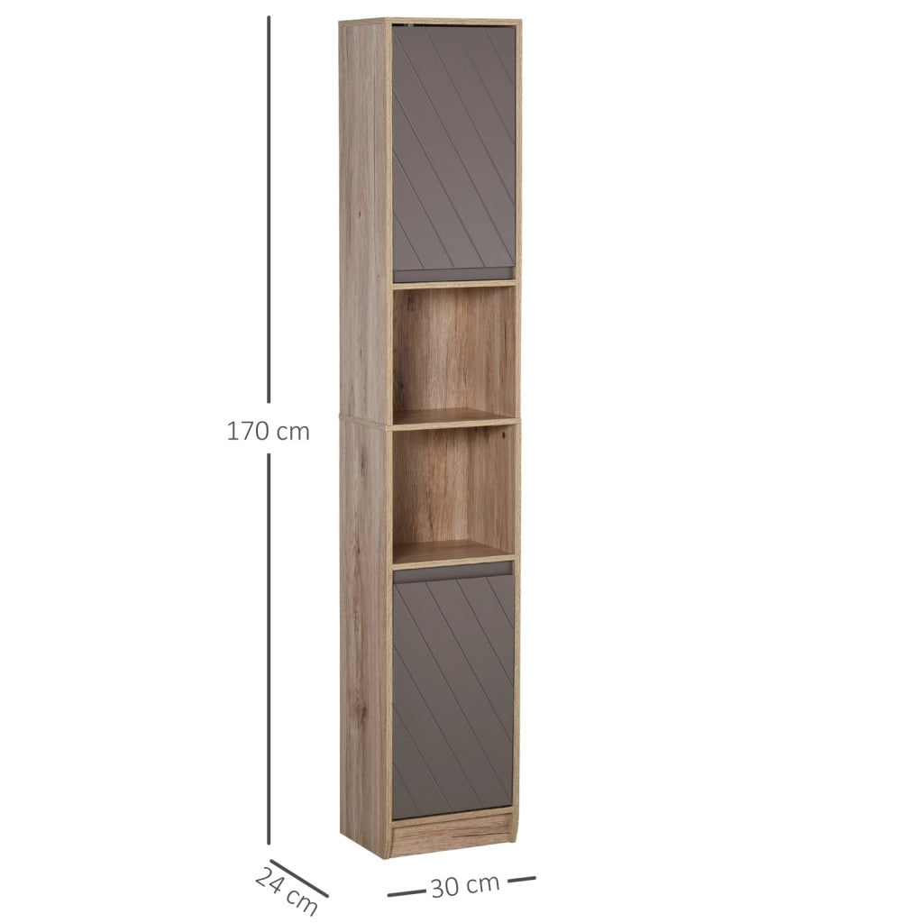Colonna Bagno Stretto con Ante e Ripiani Aperti ¨C Zephmum ¨C 30x24x170 cm Rovere Grigio