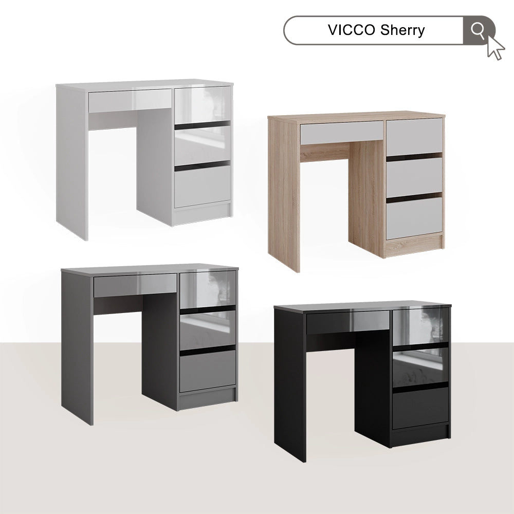 Vicco Scrivania Bianco/Sonoma 90 x 40 cm con cassetti