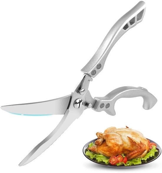 Scafo per cucina con chiusura di sicurezza - Scafo in acciaio inossidabile - Multifunzionale - Manico ergonomico - Resiste al lavastoviglie - Taglia carne/pesce/verdure - Scafo per carne