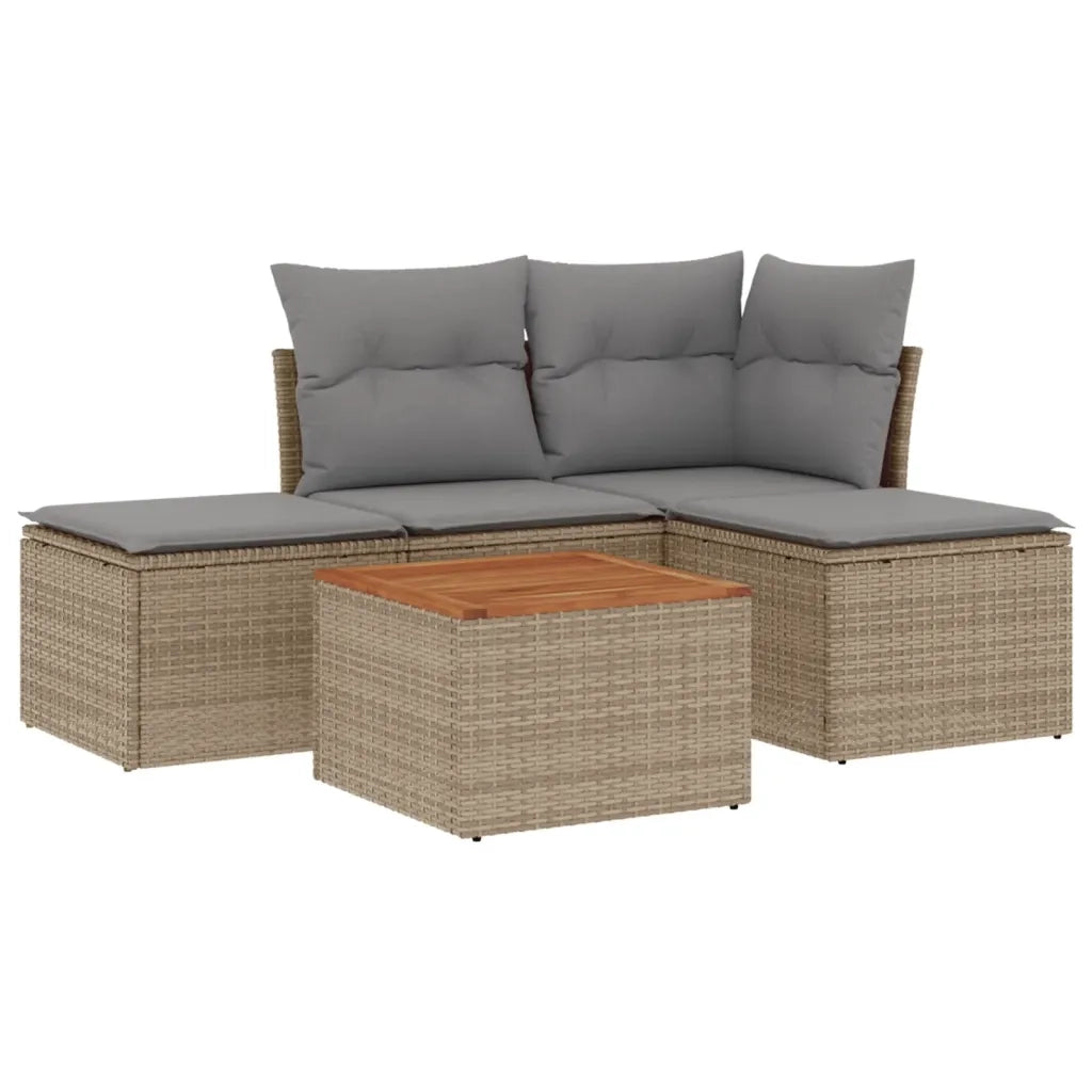Set Divano da Giardino 5 pz con Cuscini Beige in Polyrattan 3223588