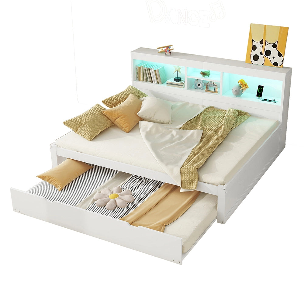 Divano letto daybed - Xylo - 140x200 cm LED USB contenitore bianco