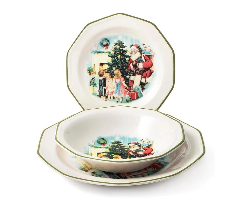 Servizio di Piatti da Tavola in Ceramica Christmas Chee 18 Pezzi
