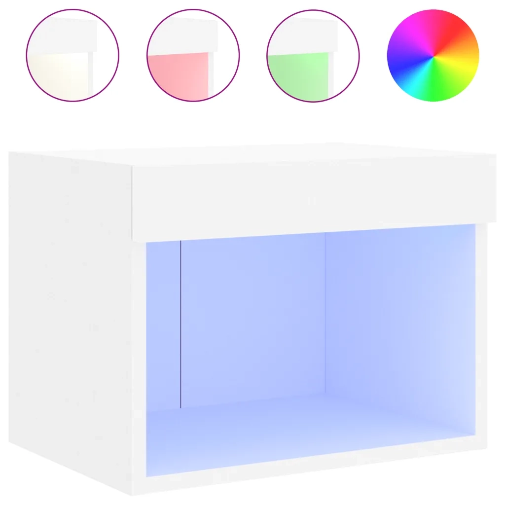 Comodino | Armadio da Notte | Mobiletto da notte con Luci LED a Parete Bianco