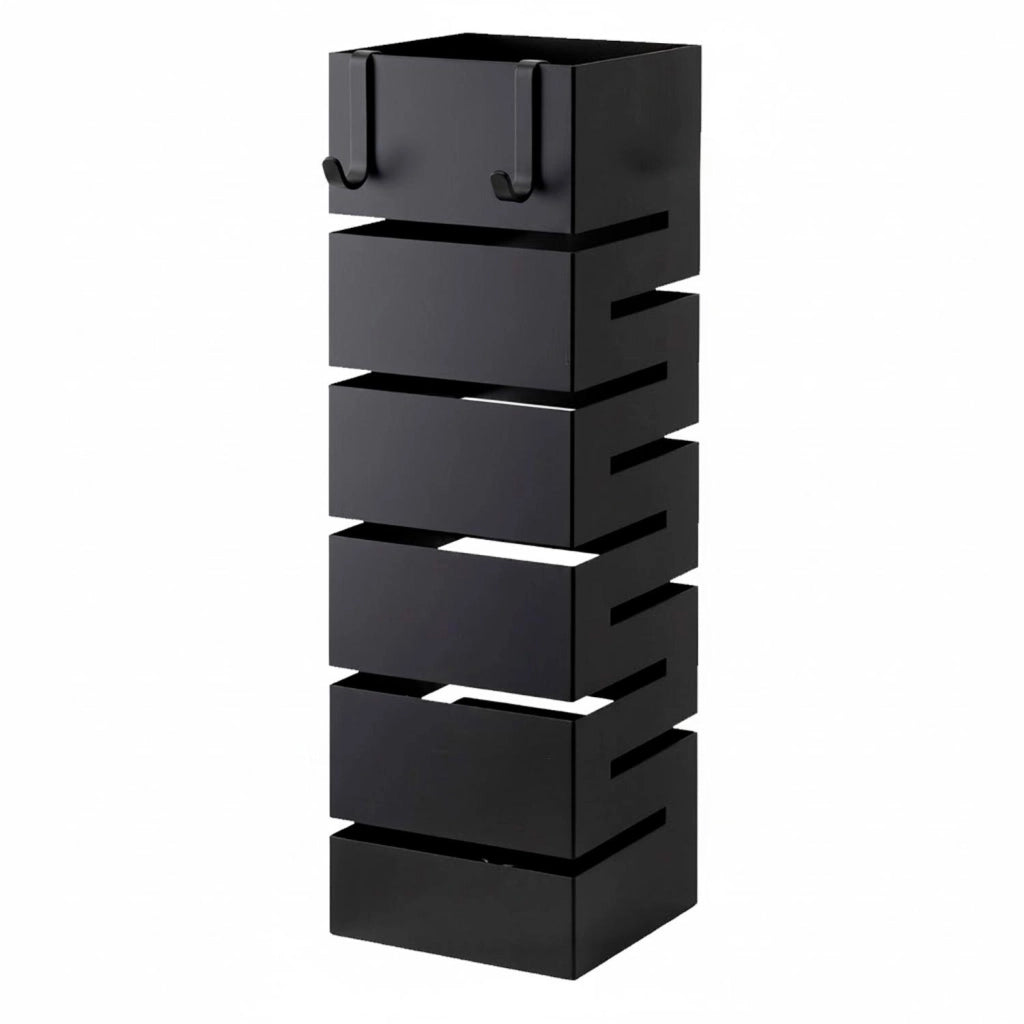 Portaombrelli In Acciaio Zincato Per Interno Esterno Con 2 Ganci Removibili Vaschetta Scolapioggia Base Antiscivolo Design Moderno Struttura Robusta 49 X 15,5 X 15.5 Cm Nero