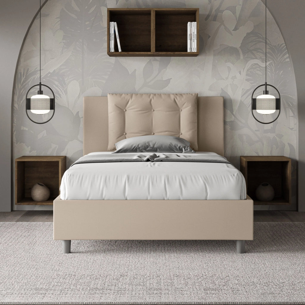 BS COM Letto una piazza e mezza contenitore imbottito 120x190 similpelle tortora
