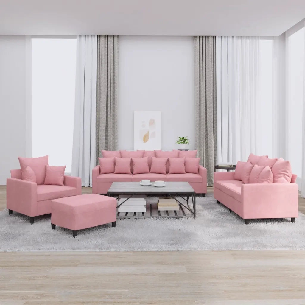 Set di Divani 4 pz con Cuscini rosa in Velluto