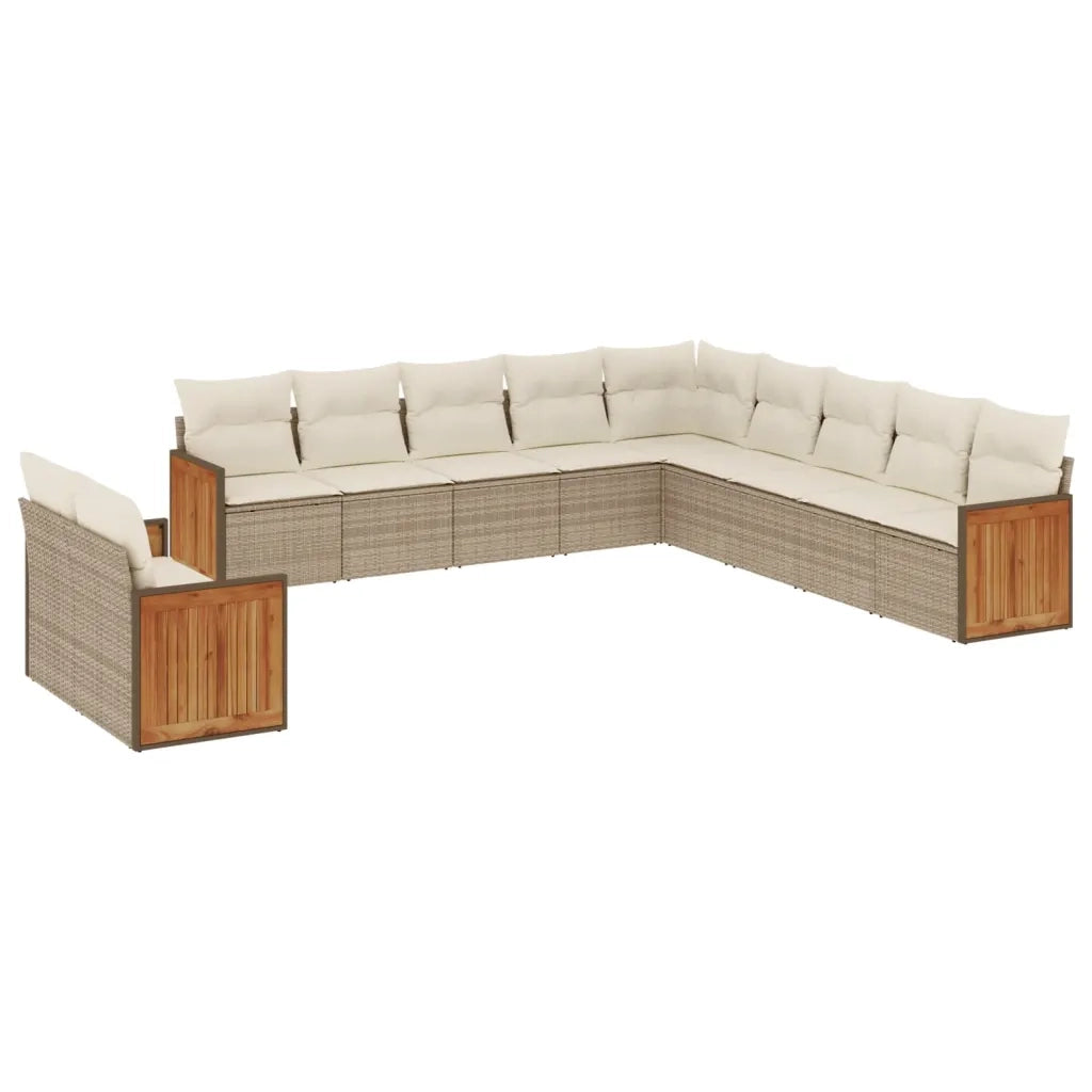 Set Divani da Giardino 11 pz con Cuscini Beige in Polyrattan 3260210