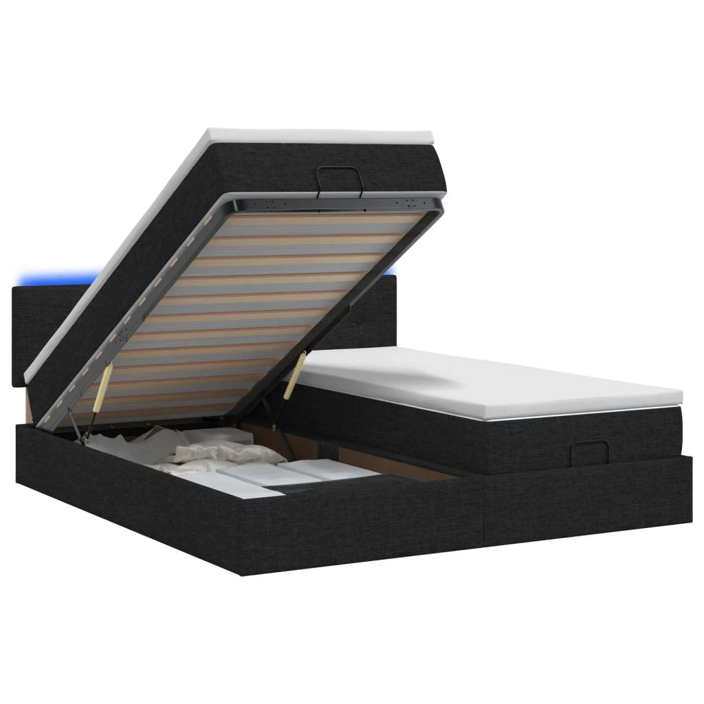 Letto Ottomano con Materasso e LED Nero 160 x 200 cm Tessuto 3457268